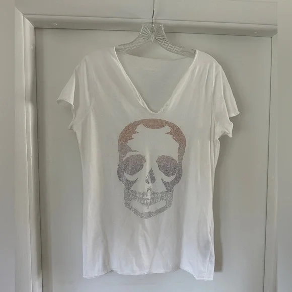 ZADIG & VOLTAIRE Tunisien Embellished Skull T-shirt In White Size Medium - Picture 2 of 6